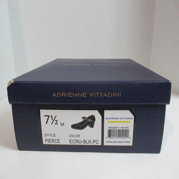 Adrienne Vittadini Heels Womens Size 7.5 Cream Black Toe Pierce Chunky Classy - Picture 12 of 13
